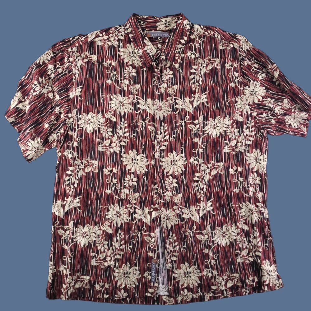 Vintage John Henry Shirt Mens XL Red Rayon Hawaiian Short Sleeve Button Floral Size US XL / EU 56 / 4 - 1 Thumbnail