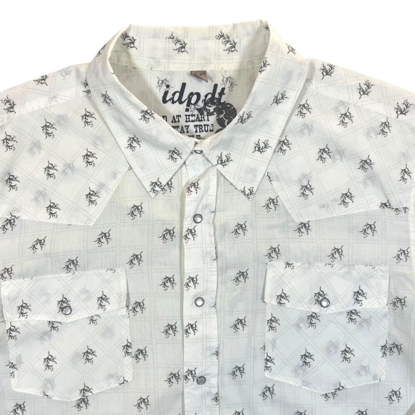 Vintage IDPDT Cowboy Western Patterned Popper White Long Sleeve Shirt XL Large Size US XL / EU 56 / 4 - 2 Thumbnail