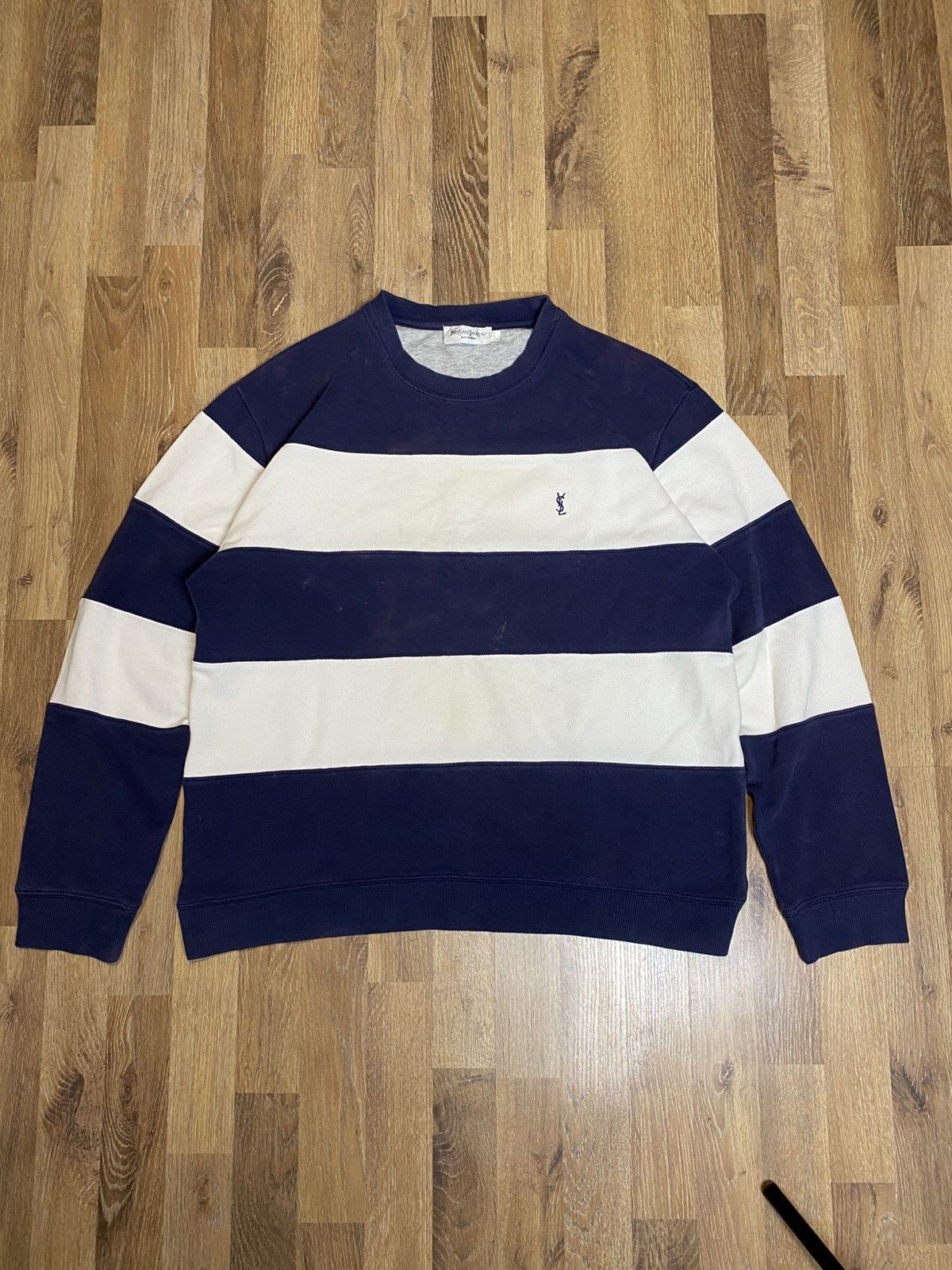 Vintage × Yves Saint Laurent Vintage YSL Yves Saint Laurent Stripped Sweatshirt Size US L / EU 52-54 / 3 - 1 Thumbnail