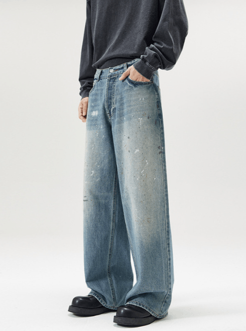 Japanese Brand Vintage ink wash distressed straight wide-leg jeans Size US 32 / EU 48 - 2 Thumbnail