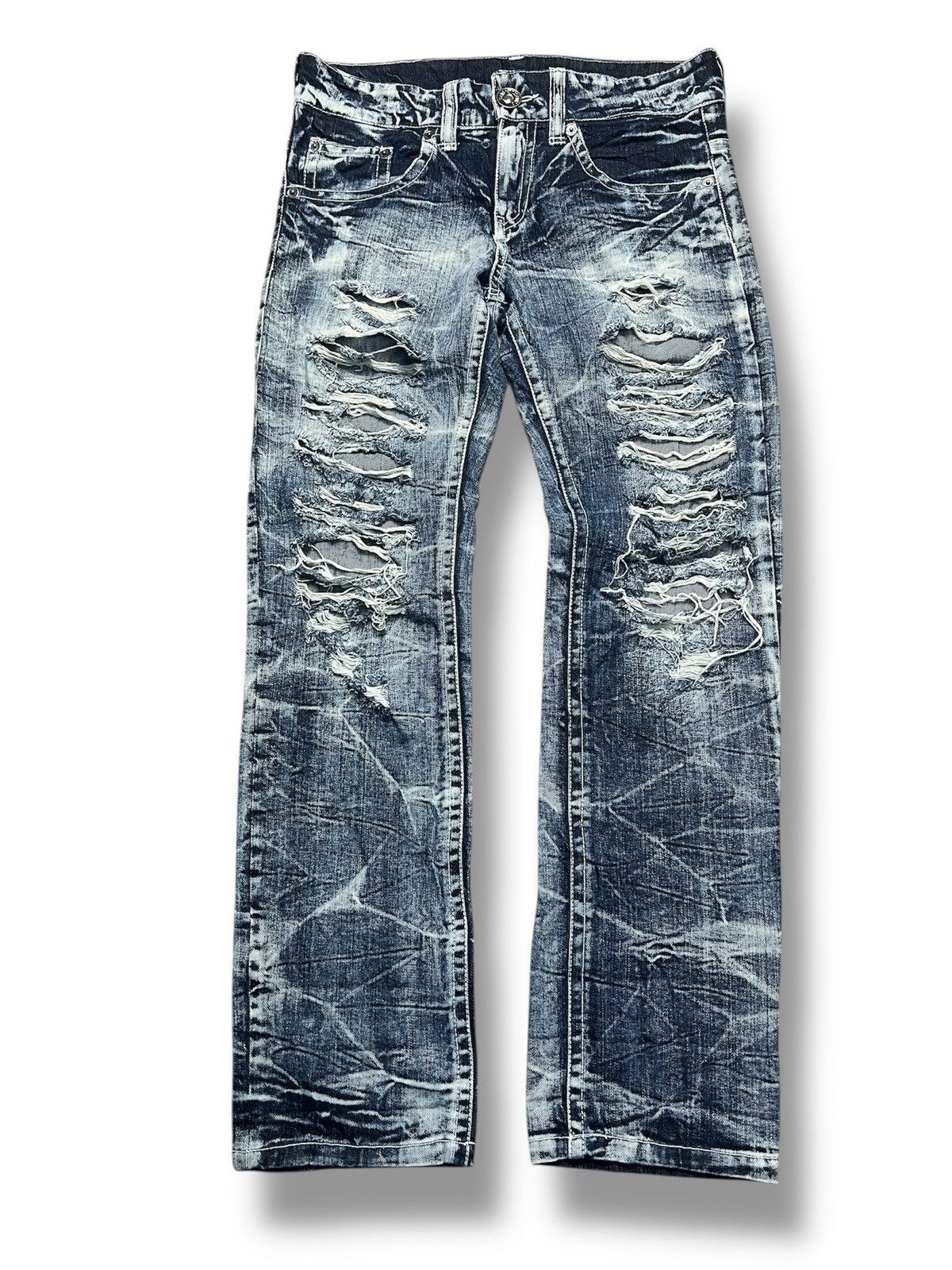 Japanese Brand RARE Distressed Crinkle Denim Jeans (42) Size 33" - 1 Thumbnail