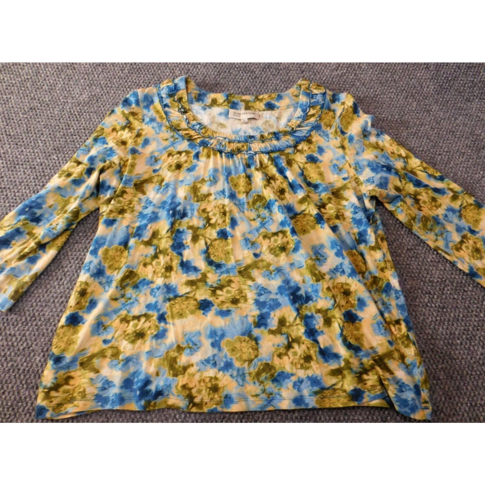 Jones New York Jones New York Blouse XL Womens Floral Yellow Crew Neck Pullover Cotton Rayon Stretch Casual Top Size XL / US 12-14 / IT 48-50 - 2 Thumbnail