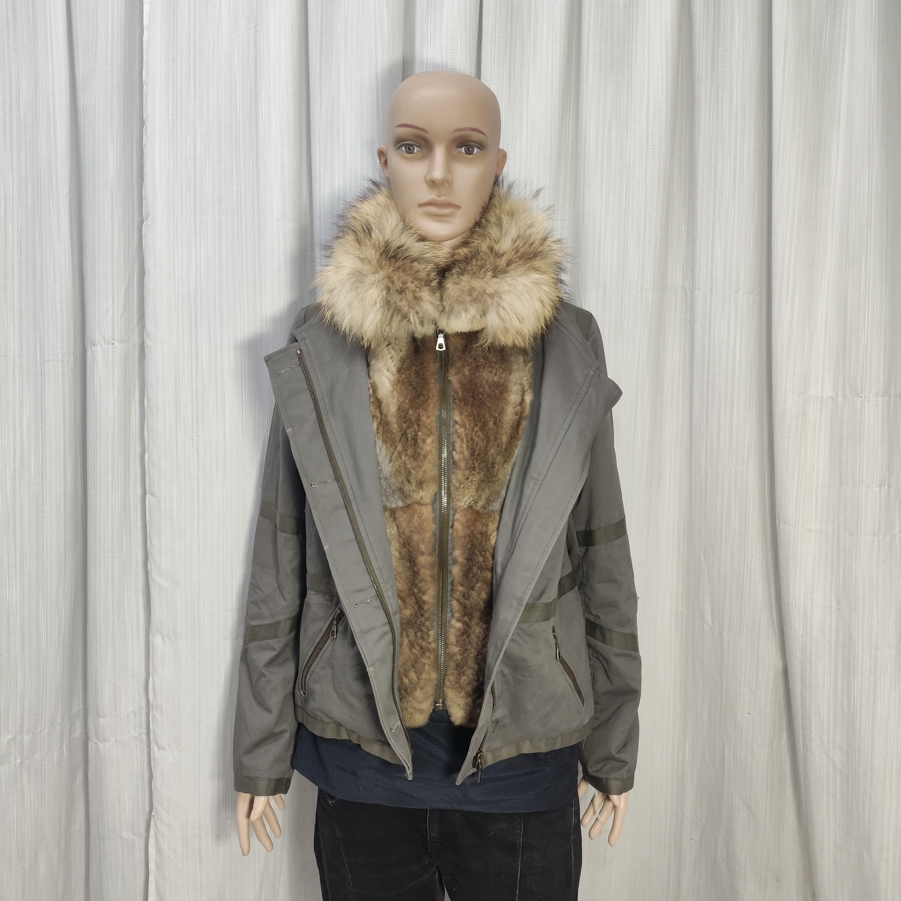 Yves Salomon ARMY Yves Salomon Cement Grey Khaki Fur Zip Up Jacket Size XS / US 0-2 / IT 36-38 - 3 Thumbnail