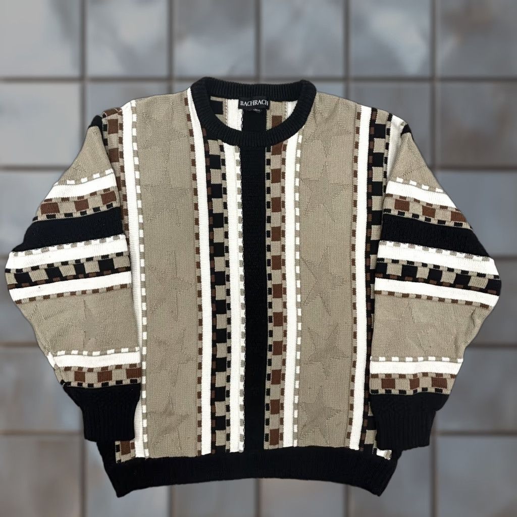 Coogi VINTAGE Bachrach Knit Sweater Mens XL Crewneck 3D Geometric Stripe Beige 90s Mens Size US XL / EU 56 / 4 - 1 Thumbnail