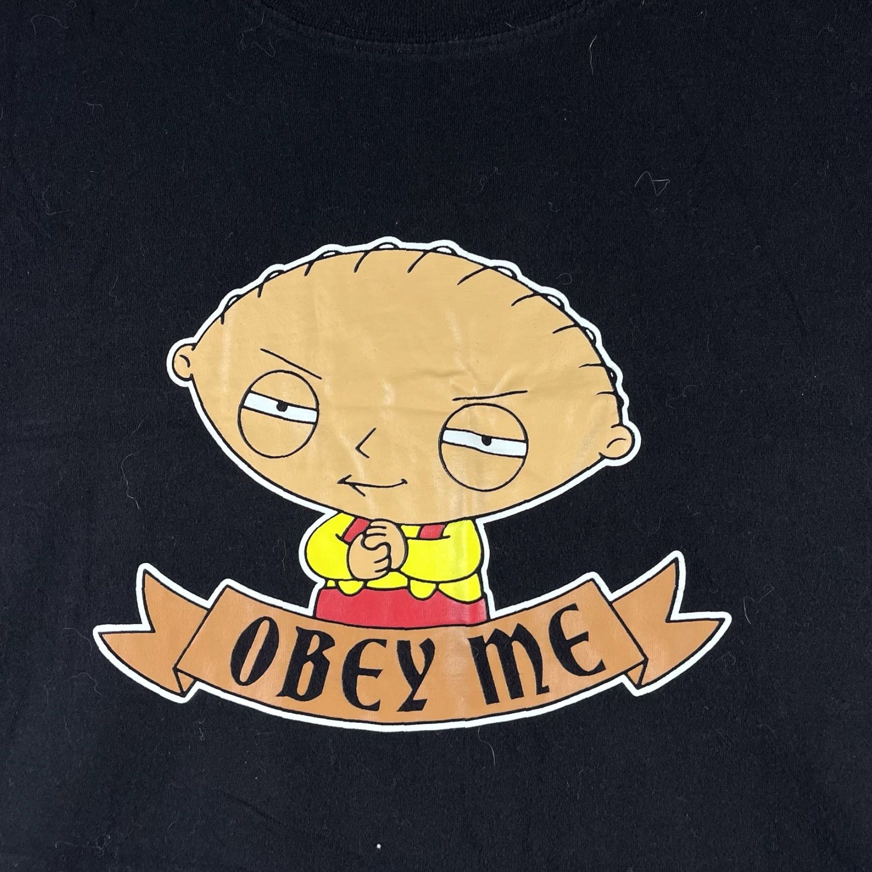 Hanes VINTAGE Family Guy Stewie Griffin Obey Me T-Shirt XL Black Mens Short Sleeve 100% Cotton 2000s 2000s Promo Theme Shirts Men Size US XL / EU 56 / 4 - 2 Thumbnail
