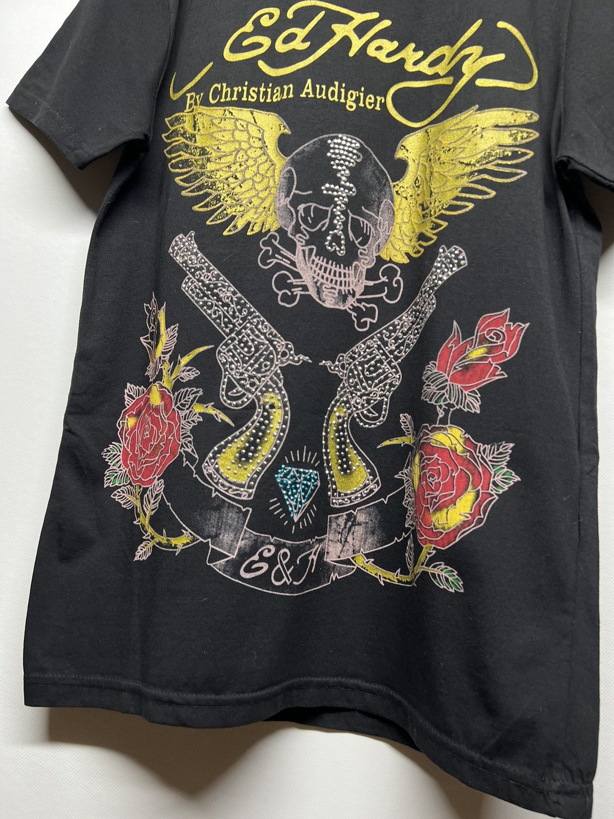 Christian Audigier × Ed Hardy × Vintage Vintage Y2k Ed Hardy Skull Gun ☠️ Big Logo Rare T-Shirt 90’s Size US S / EU 44-46 / 1 - 6 Thumbnail