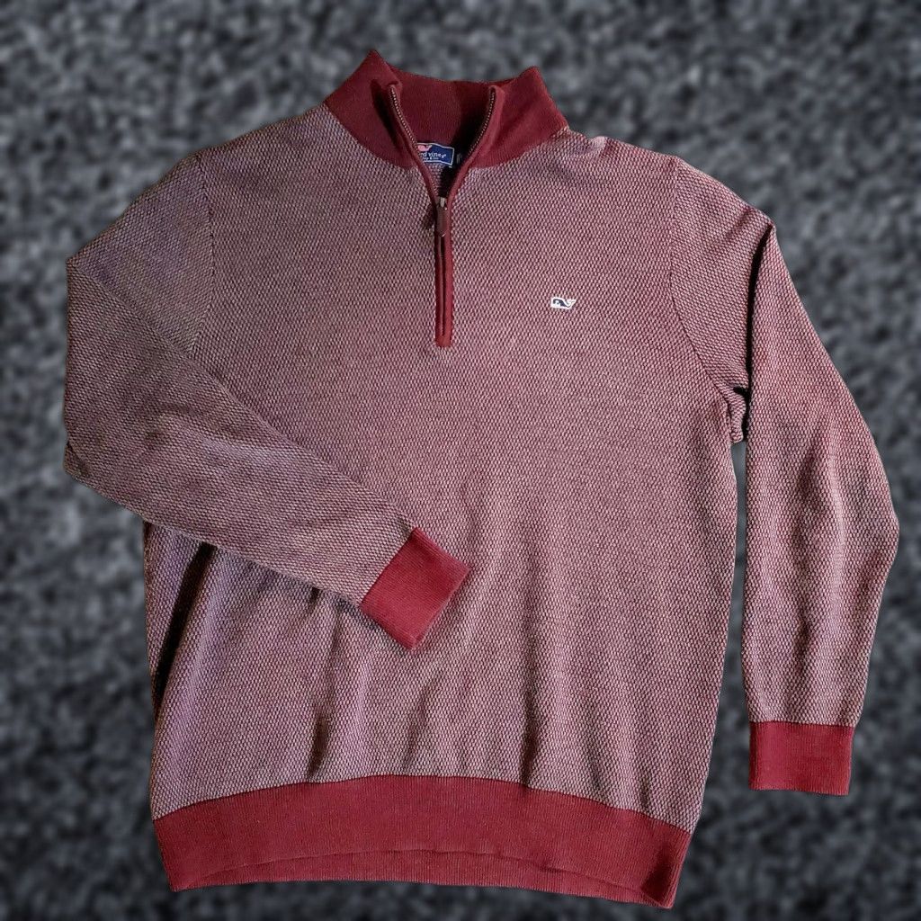 Vineyard Vines Vineyard Vines Signature 1/4 Zip Pullover Burgundy Mock Neck Sweater Mens Size L Size US L / EU 52-54 / 3 - 1 Thumbnail