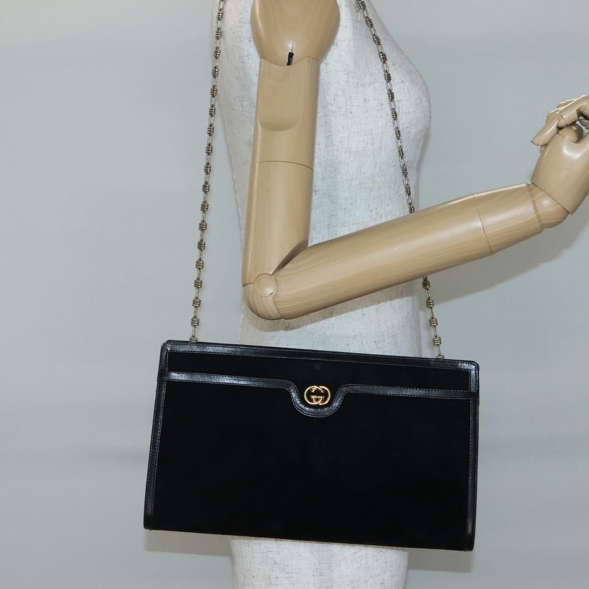 Gucci GUCCI Chain Shoulder Bag Suede Black Gold Size ONE SIZE - 21 Thumbnail