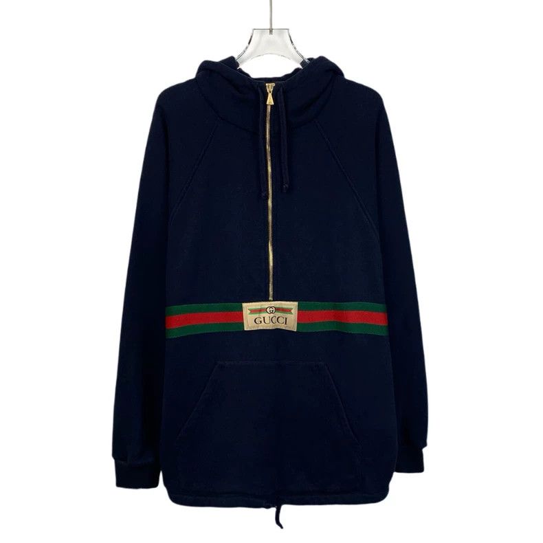 Gucci Gucci Dark blue cotton logo printed striped webbing hooded Size US S / EU 44-46 / 1 - 1 Thumbnail