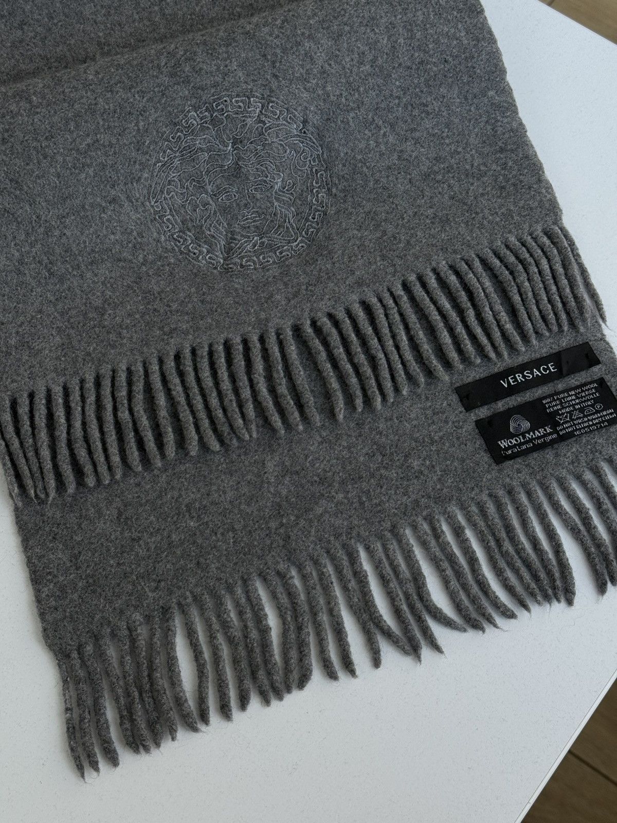 Versace Versace Medusa Embroidered Wool Gray Scarf Size ONE SIZE - 4 Thumbnail