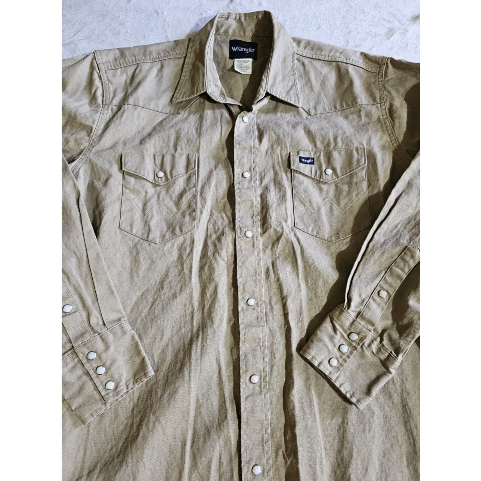 Wrangler VINTAGE Wrangler Khaki Pearl Snap Heavy Canvas Western Work Shirt Mens 2XL Tall Size 2XLT N/A Size US XXL / EU 58 / 5 - 7 Thumbnail