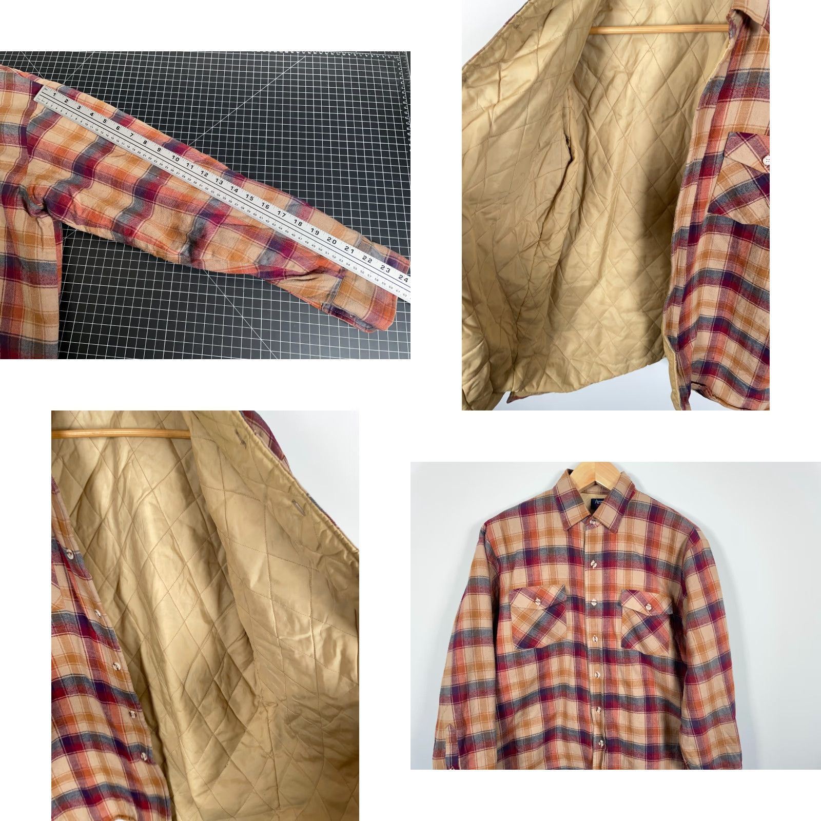 Arrow VINTAGE Arrow Shacket Jacket Quilted L Beige Red Plaid Mens Large Size US L / EU 52-54 / 3 - 8 Thumbnail