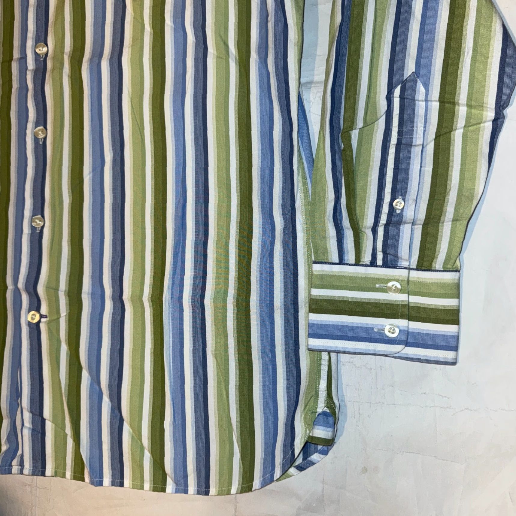 Gap GAP Button-Up Shirt Green & Blue Striped Long Sleeve L Men Regular Collared Knit Cotton Logo Embroidered Vintage No Size 42R - 3 Thumbnail