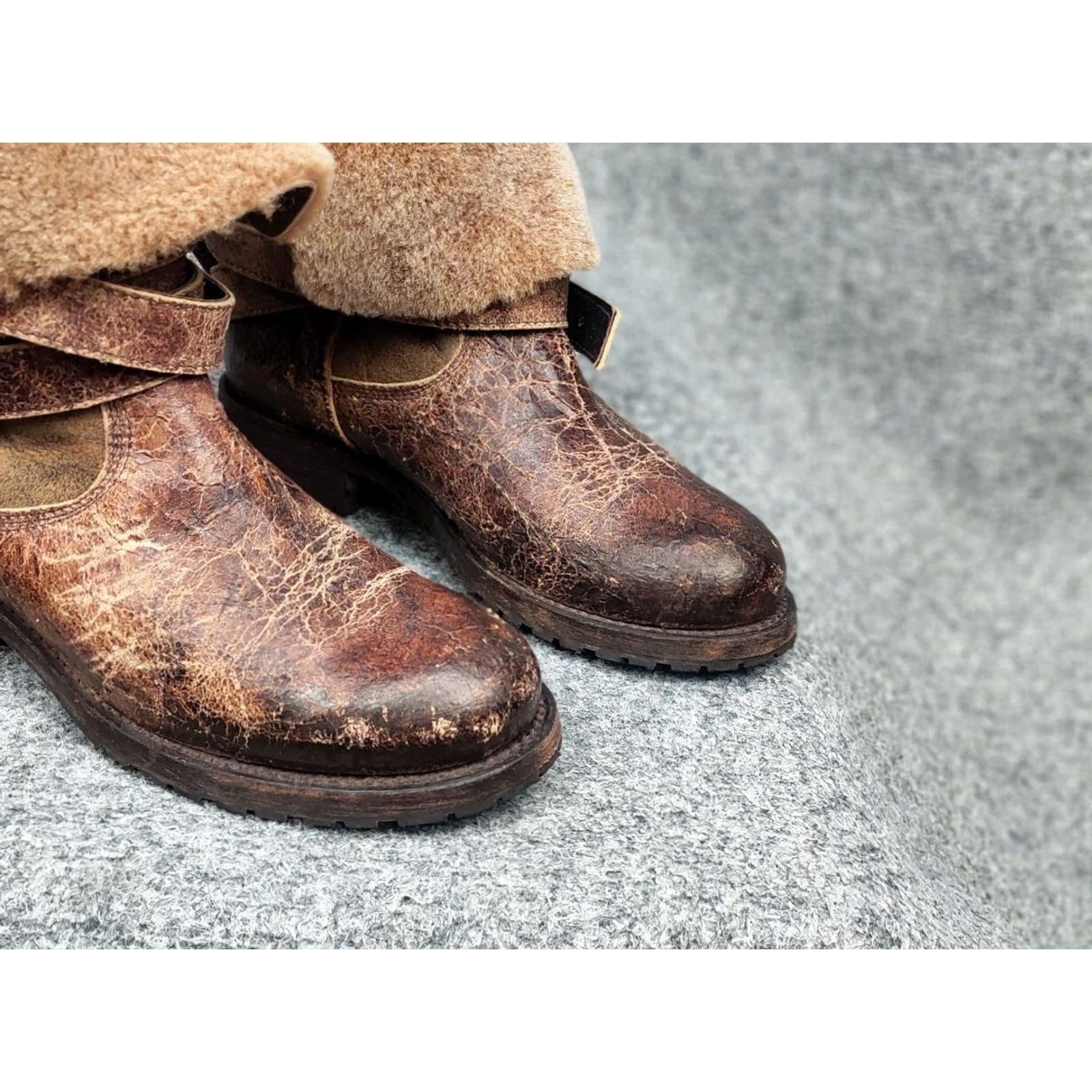 Vintage Sendra handmade design Ankle Brown Leather Womens fur boots Size US 7 / IT 37 - 6 Thumbnail