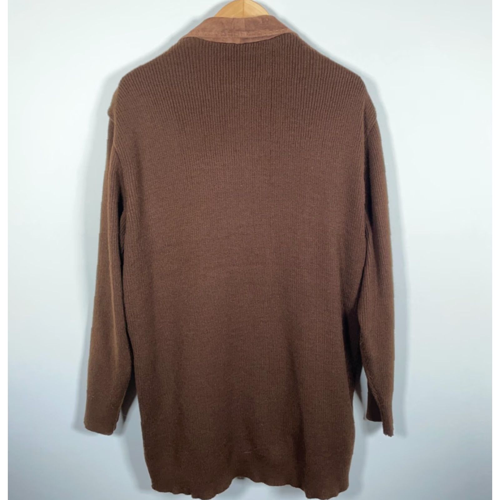 Vintage VINTAGE Lorenzino Leather Wool Knit Zip-Up Bomber Jacket Men XL Brown Unlined Full Zip Short Size US XL / EU 56 / 4 - 2 Thumbnail