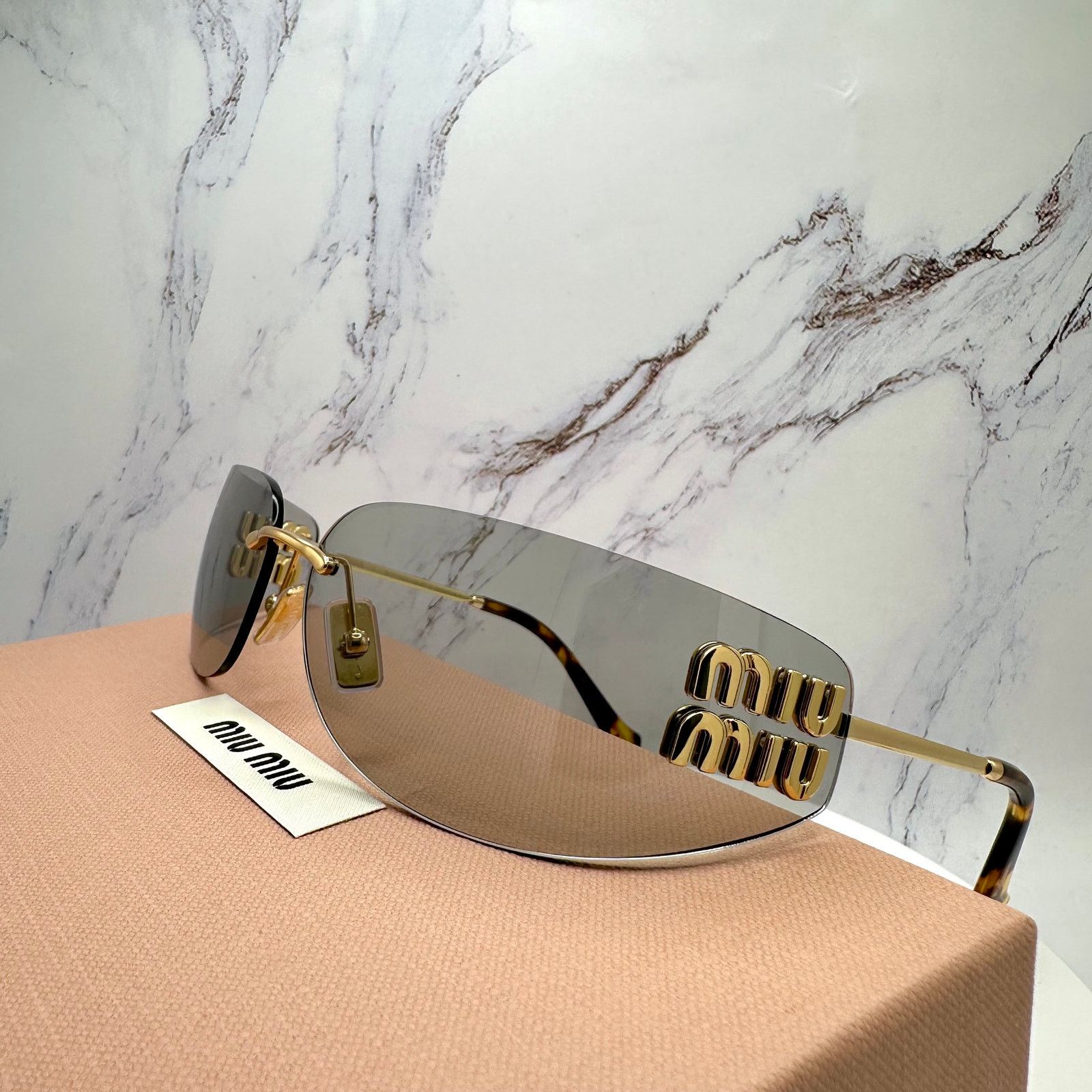Miu Miu New MIU MIU Logo Sunglasses 2025 Runway Gold Slim Wrap Size ONE SIZE - 11 Thumbnail