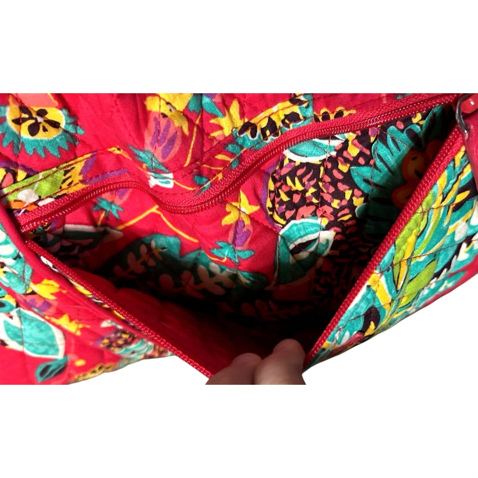 Vintage Vera Bradley Weekender Large Travel Duffel Bag Rumba Red Teal Floral Women's Luggage - Symphony In Hue Pattern Quilted Bag Size ONE SIZE - 7 Thumbnail