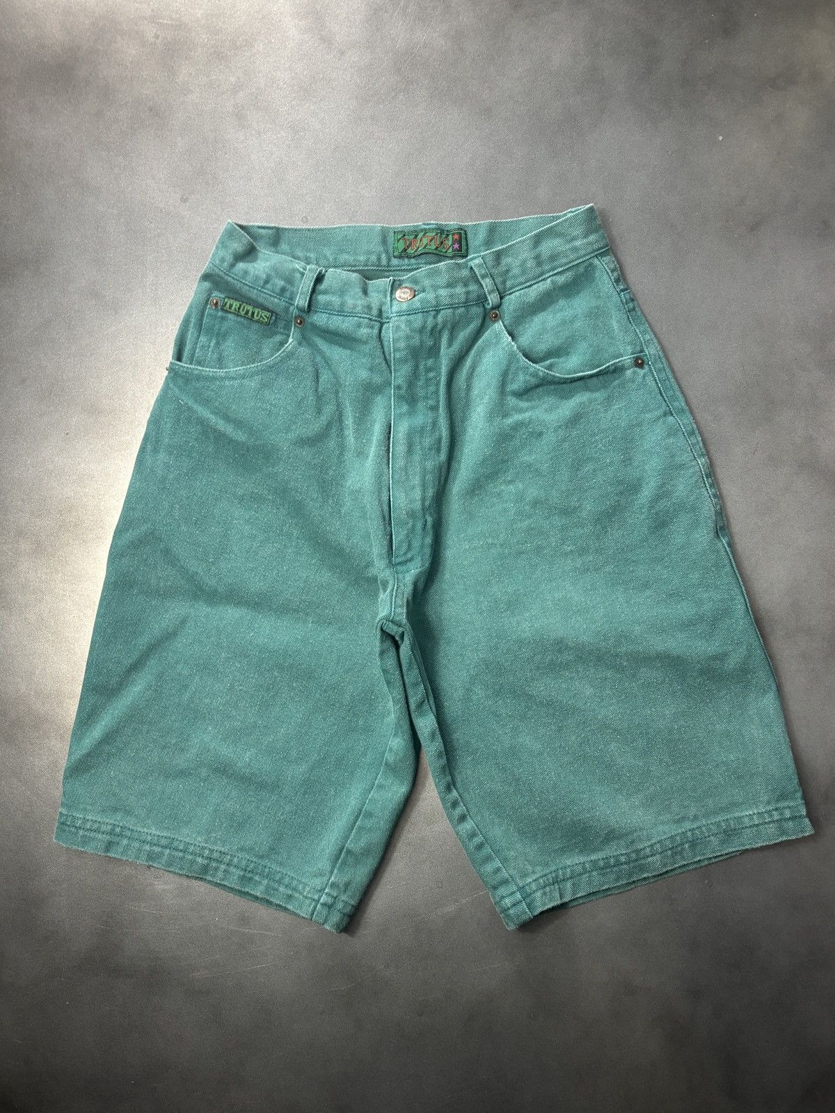Vintage Vintage Jeans Shorts 90s Green Denim Faded Vintage Jorts Size US 27 - 1 Thumbnail