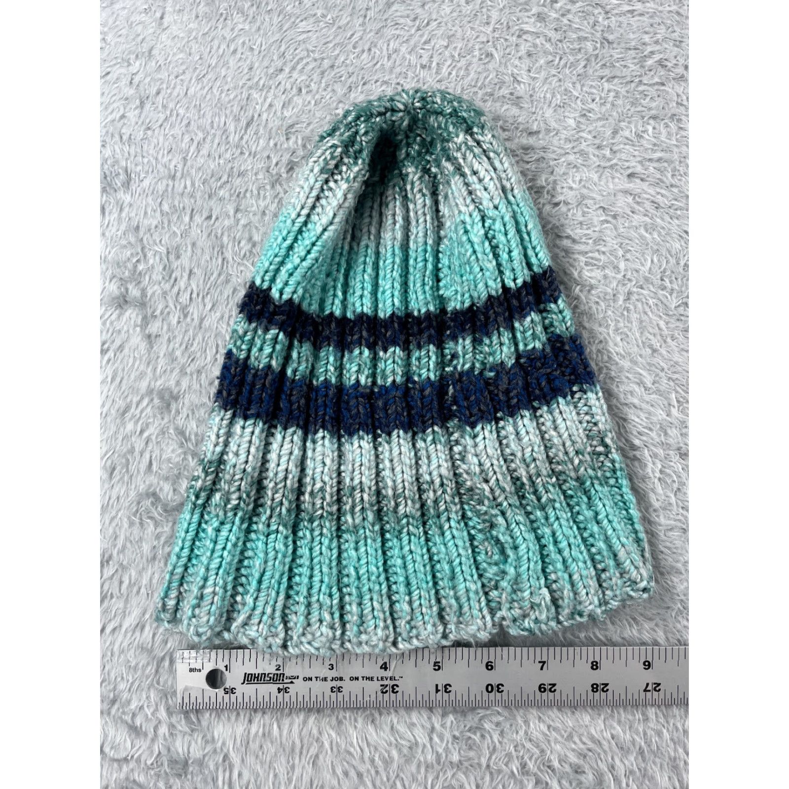 Vintage Unbranded Beanie Shirt? No, Beanie remains Beanie; Chunky Blue Stripe Knit One Size Adult Acrylic Winter Toque Cap Size ONE SIZE - 5 Thumbnail
