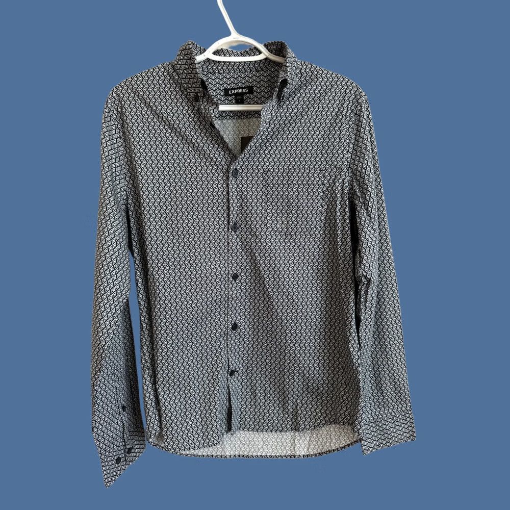 Express Express Button-Up Shirt Women? Mens Small Geometric Print Dress Workwear NWT Multicolor Button-Down Short/Long Sleeve? Size 36R - 1 Thumbnail