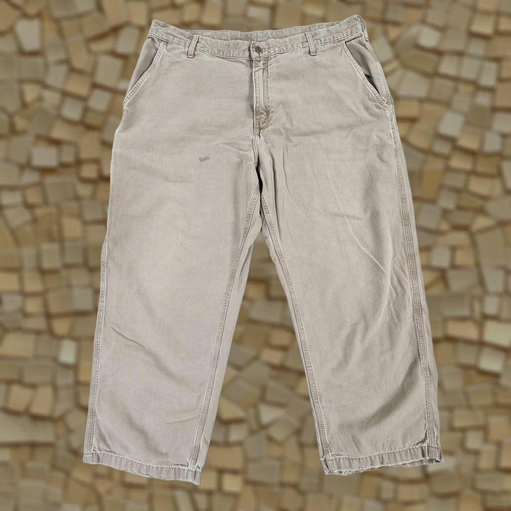 Carhartt Carhartt Mens Trousers Canvas Beige W40 L30 Carpenter Relaxed Straight Regular Pants Dungaree Fit B176 Size US 40 / EU 56 - 1 Thumbnail