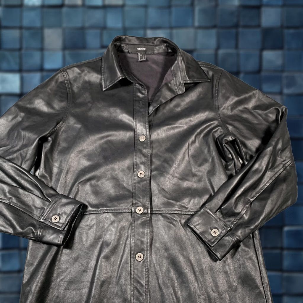 Forever 21 Forever 21 Jacket Womens Large Black Faux Leather Shirt Shacket Button Front Size L / US 10 / IT 46 - 1 Thumbnail