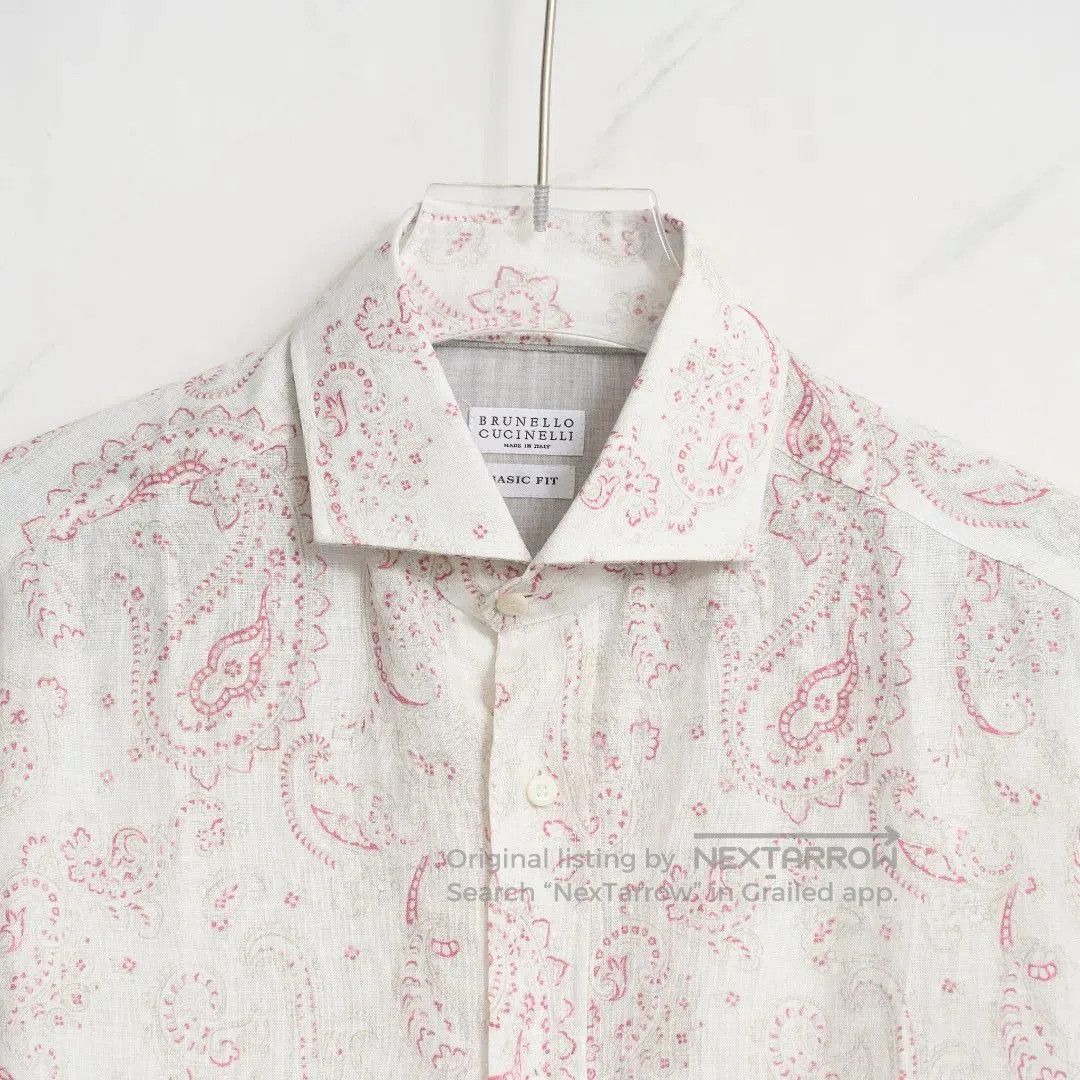 Brunello Cucinelli Brunello Cucinelli Men's Cashew Print Linen Shirt. Size US M / EU 48-50 / 2 - 2 Thumbnail
