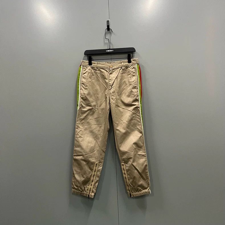 Gucci Gucci Khaki side striped GG trousers 2502-Nextarrow Size US 30 / EU 46 - 1 Thumbnail