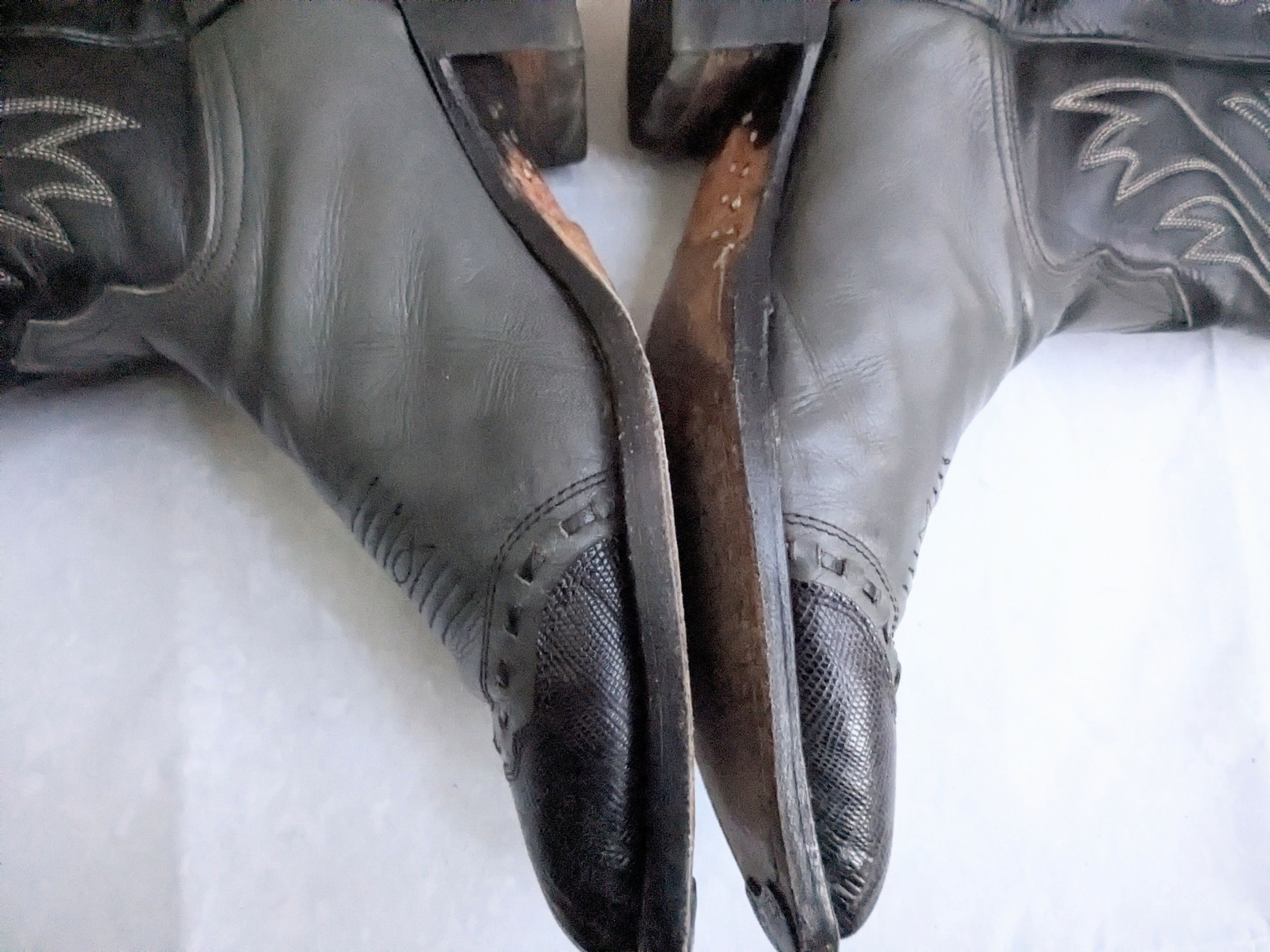 Genuine Leather Nocona Cowboy Boots Gray Black Leather 10.5 D USA Size US 10.5 / EU 43-44 - 13 Thumbnail