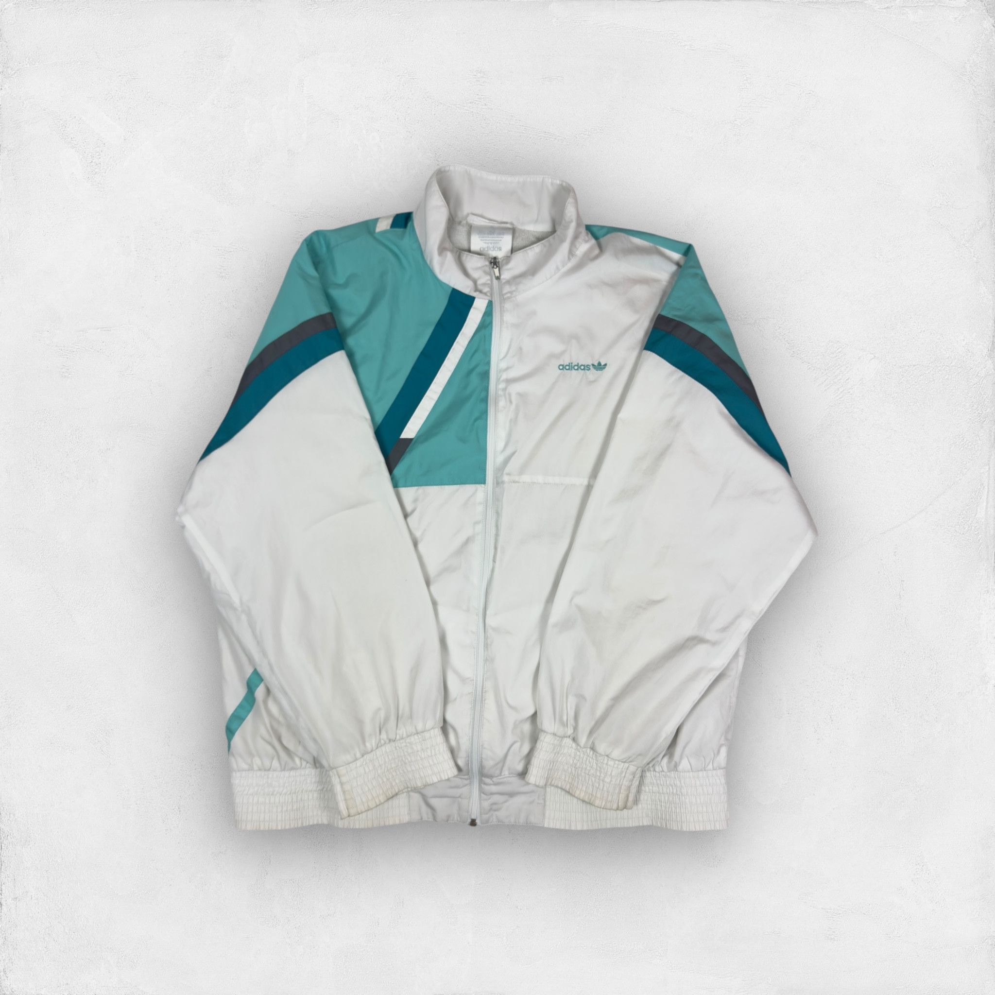 Adidas × Vintage Adidas Trefoil Men White Aqua Long Sleeve Full Zip Jacket XL Size US XL / EU 56 / 4 - 1 Thumbnail