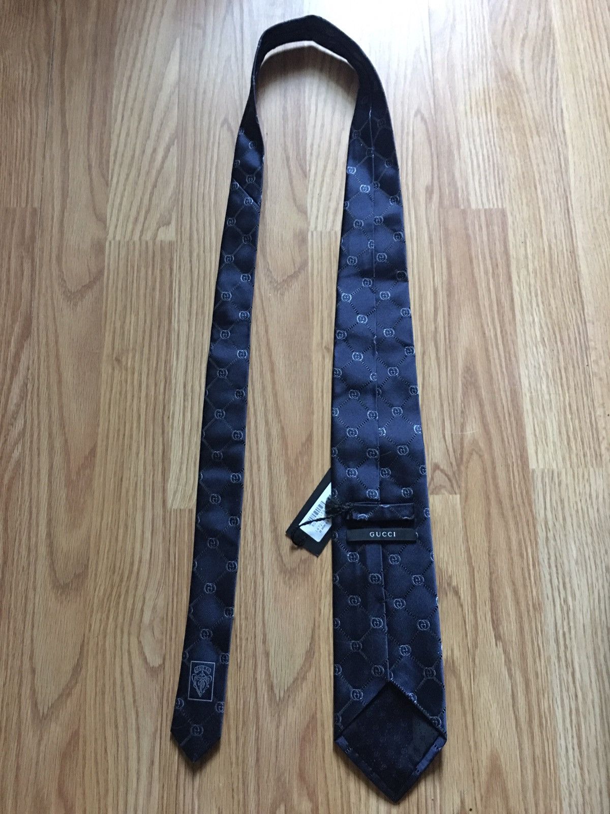 Gucci GUCCI New Mens Tie Dark Blue Monogrammed Logo GG Silk Size ONE SIZE - 11 Thumbnail