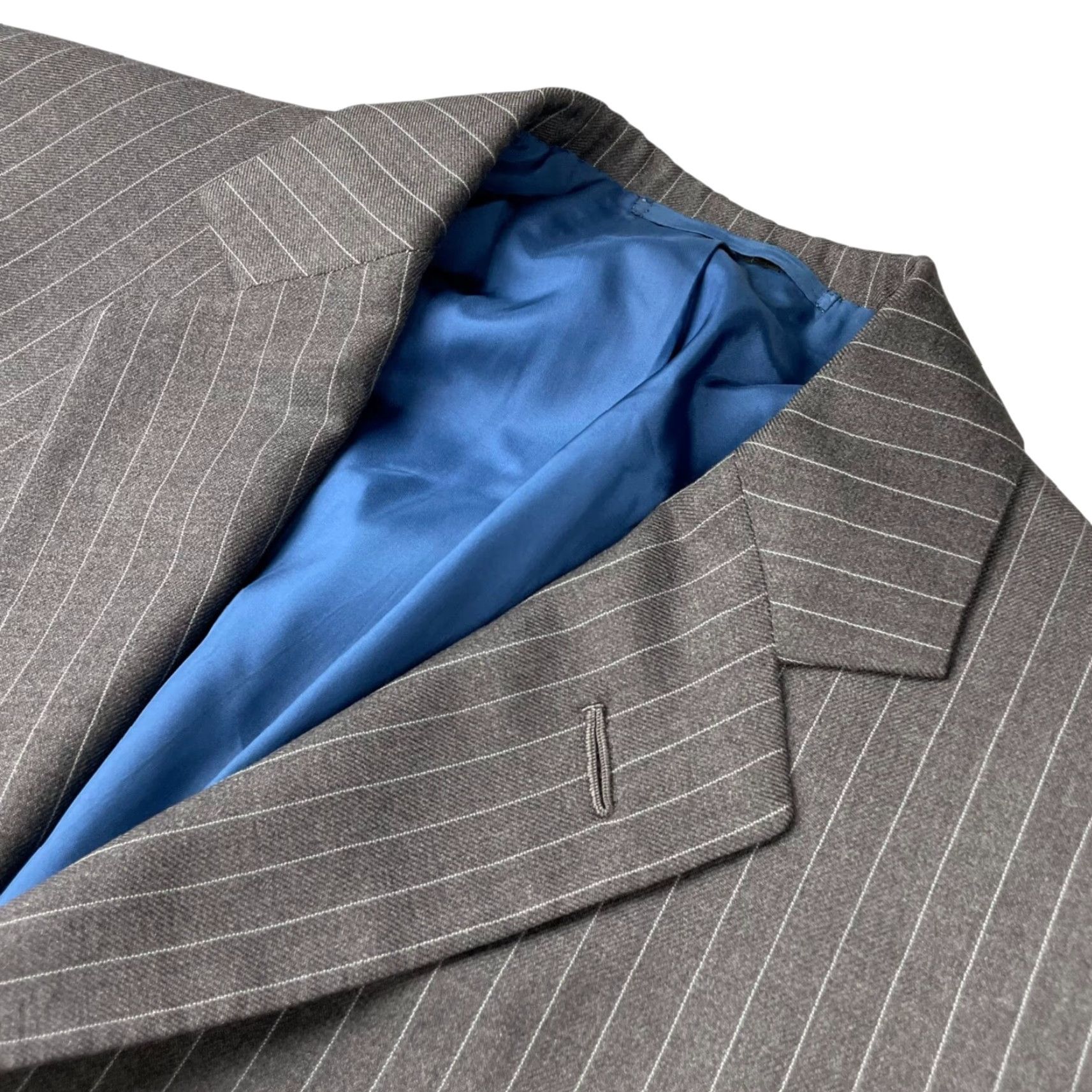 Vintage VTG Wells Of Mayfair Blazer Men 38S Wool 2-Button Gray/Blue Stripe Jacket Coat Striped Notch Lapel Short Vintage Regular Mens Size 38R - 2 Thumbnail