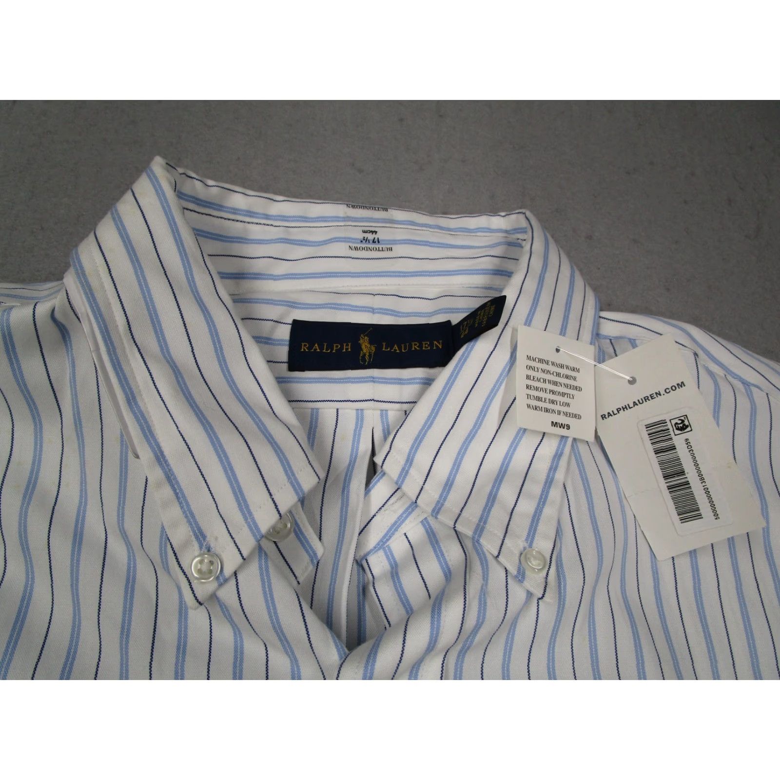 Ralph Lauren VINTAGE Ralph Lauren Dress Shirt Men 17.5 44 Blue White Striped Long Sleeve Button Down Business Casual Classic Size 44R - 3 Thumbnail