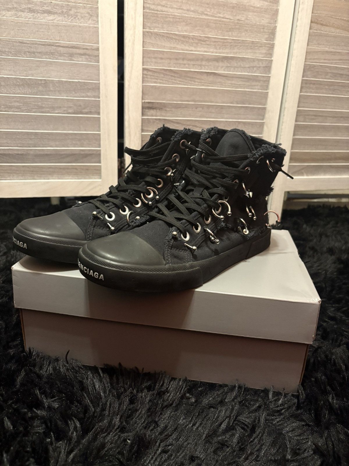 Balenciaga pierced destressed paris high tops + backpack
