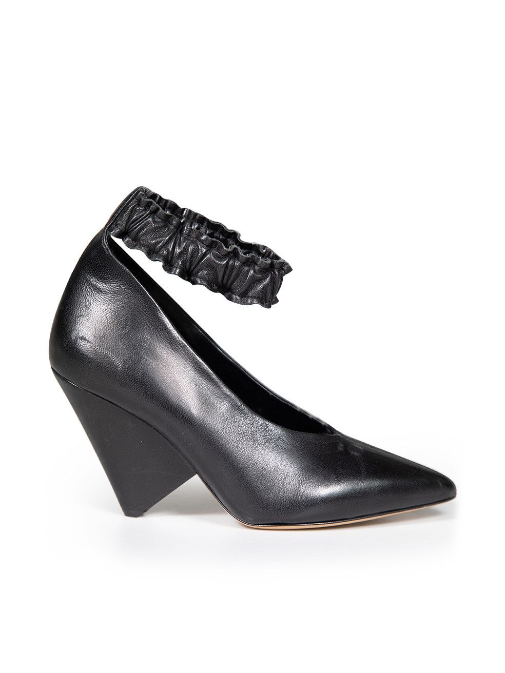 image of Isabel Marant Black Leather Ruched Ankle Heel Shoes, Women's (Size 8)