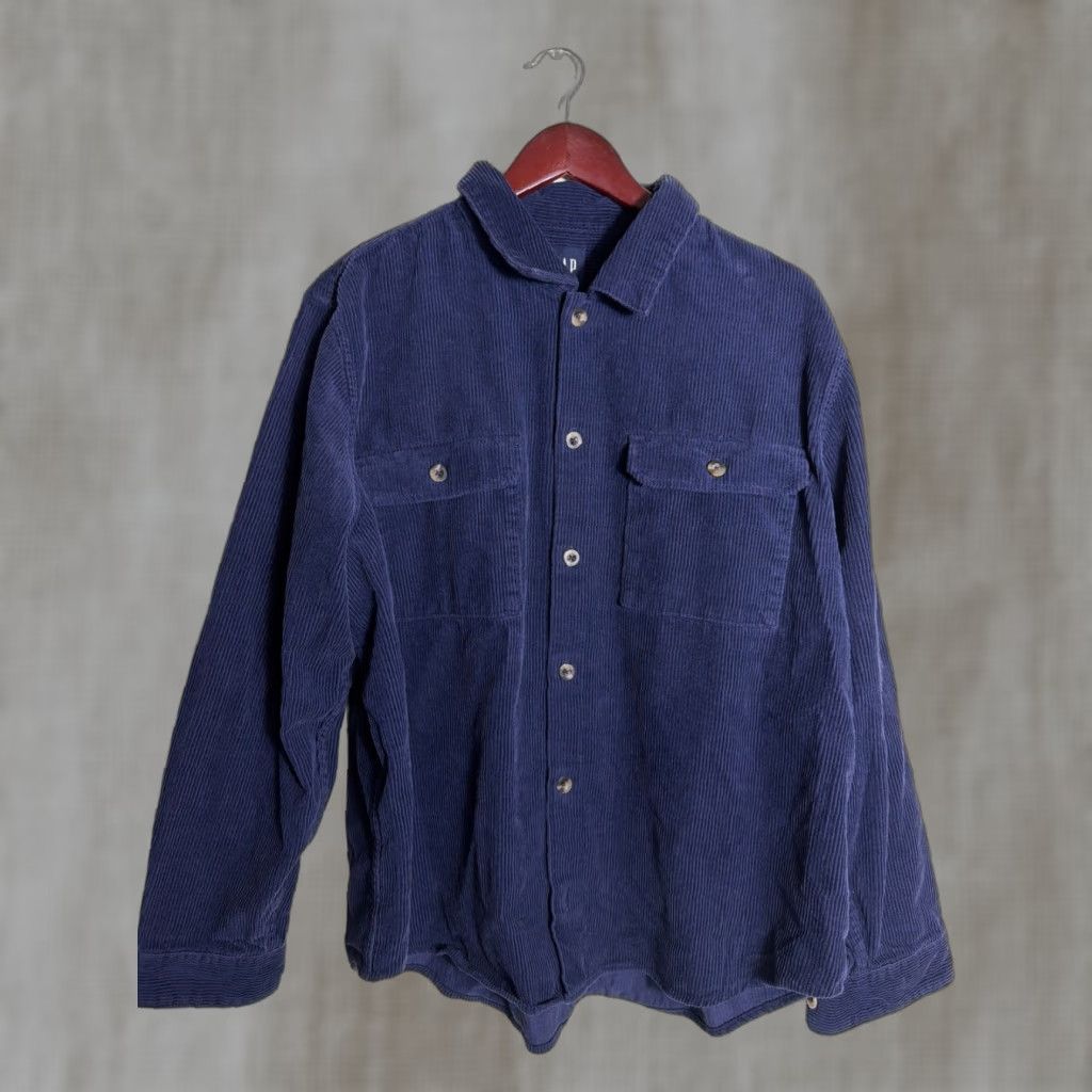 Gap Gap Shirt Mens XL Long Sleeve Navy Blue Corduroy Button-Up Size US XL / EU 56 / 4 - 1 Thumbnail