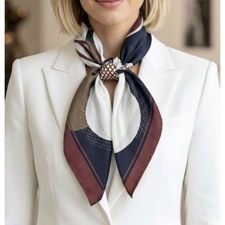 Other ⭐Geometric Square Scarf Brown Silky Neck Wrap Retro Abstract Size ONE SIZE - 1 Thumbnail