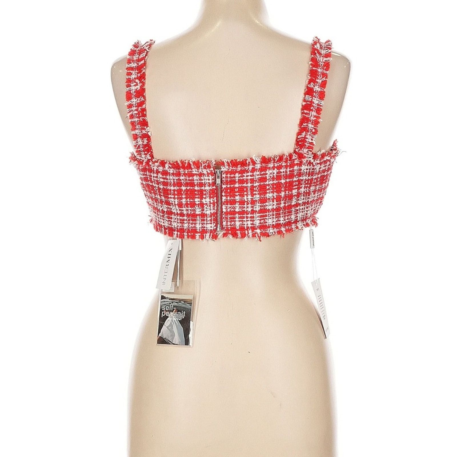 Self-Portrait NWT Self-Portrait Red Bouclé Crop Top - Size 8 - Red/White Size M / US 6-8 / IT 42-44 - 6 Thumbnail