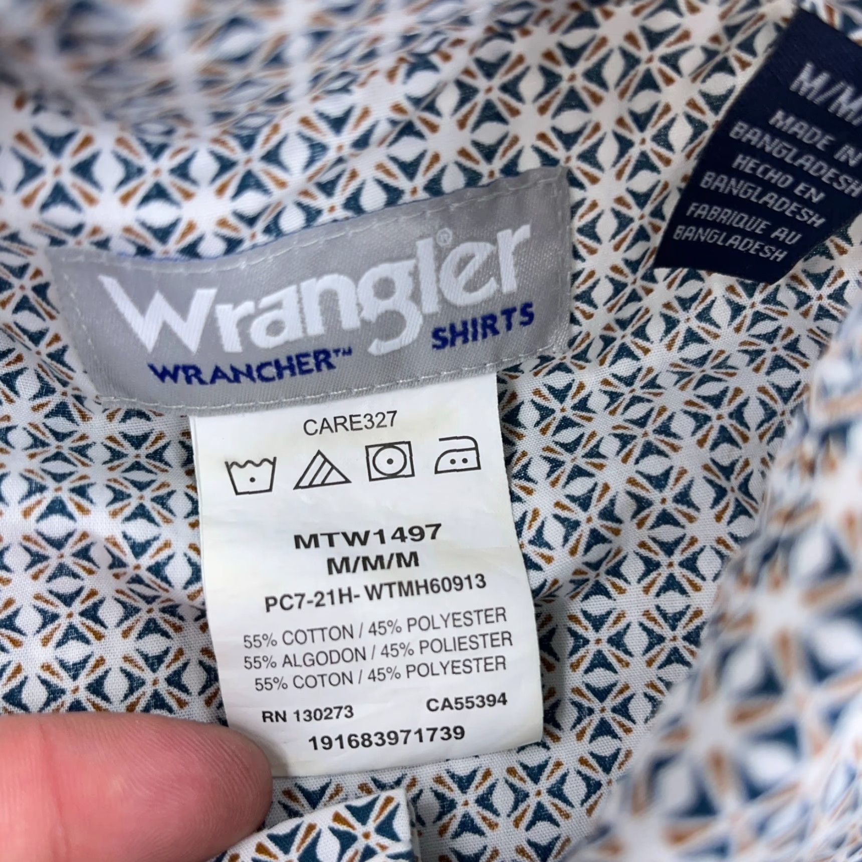 Wrangler Wrangler Western Shirt Men Medium Pearl Snap Geometric Cowboy Wrancher Pockets Size US M / EU 48-50 / 2 - 3 Thumbnail