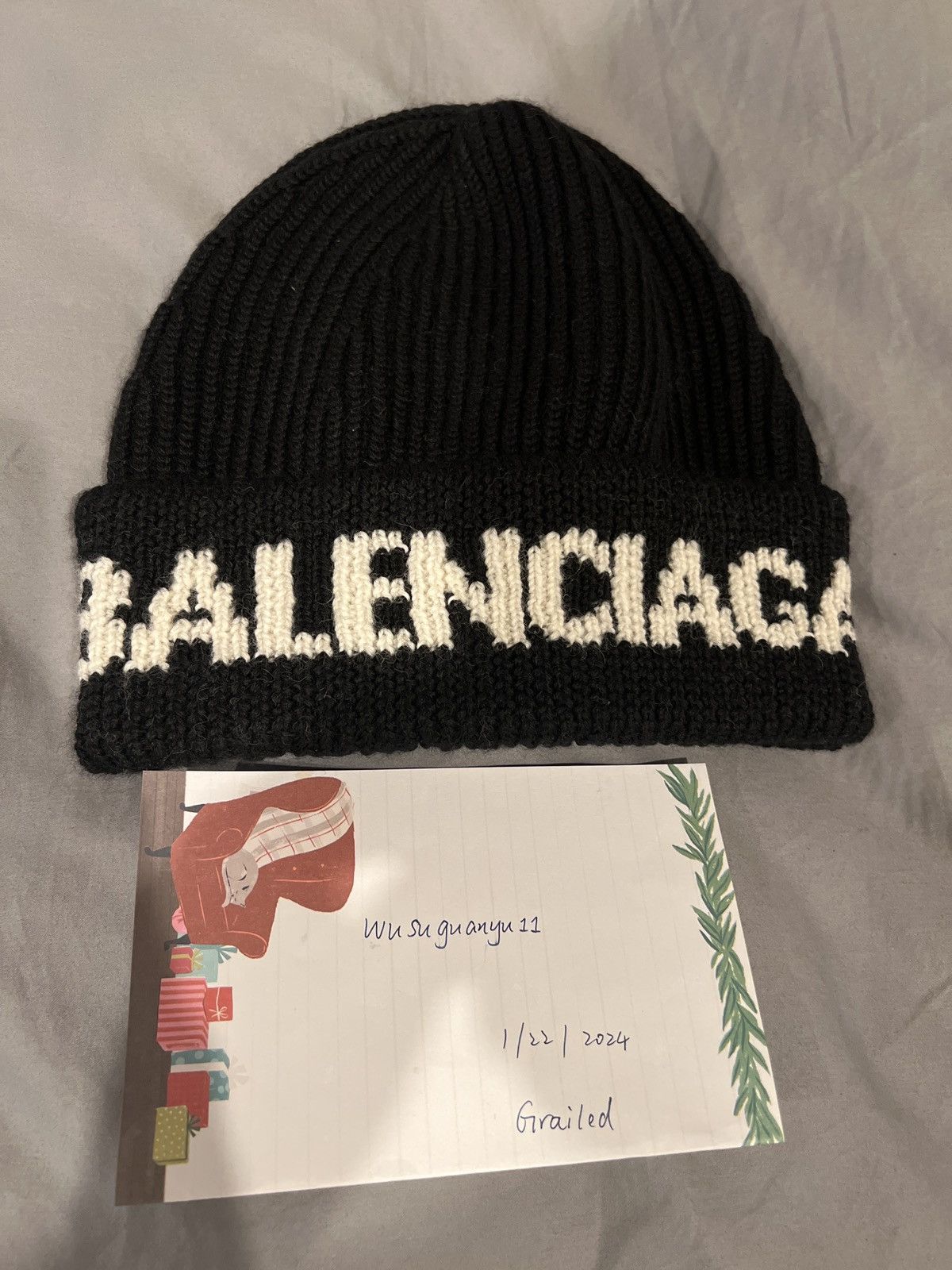 image of Balenciaga Intarsia-Logo Beanie in Black, Men's