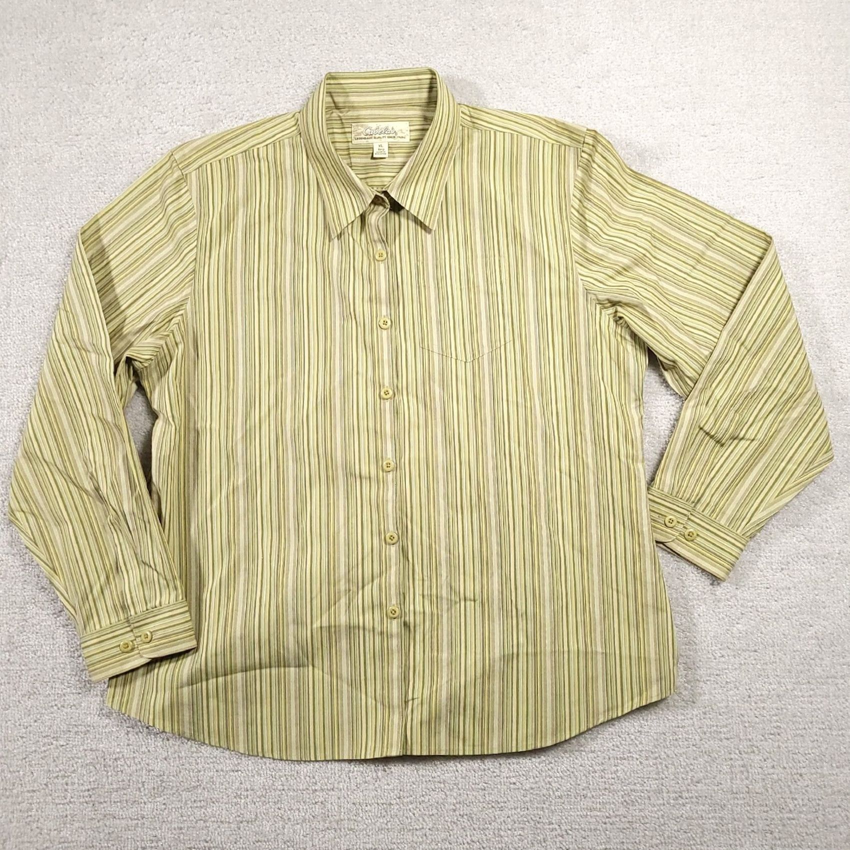Vintage Cabela's Shirt Women's XL Reg Green Stripe Pocket Long Sleeve Button Front Size XL / US 12-14 / IT 48-50 - 2 Thumbnail