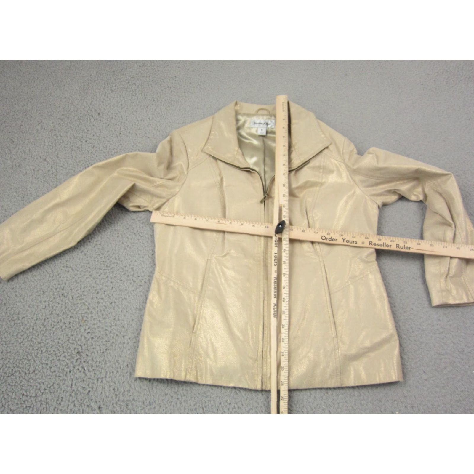 Preston & York VINTAGE Preston & York Leather Jacket Womens M Gold Metallic Shiny 90s Full Zip Classic 80s 90s Mens Womens Girls Boys Size M / US 6-8 / IT 42-44 - 4 Thumbnail
