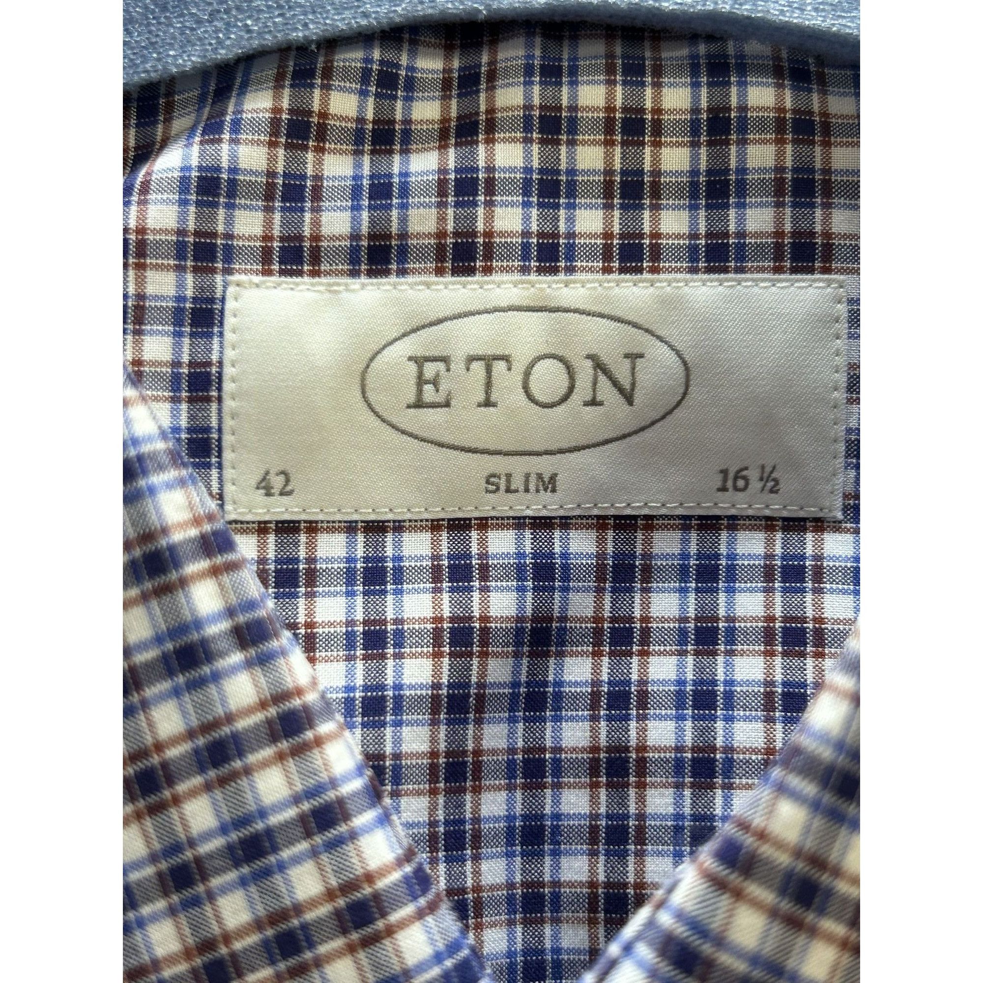 Eton ETON Men's Slim Fit Cotton Multicolor Plaid Button up Shirt Size US L / EU 52-54 / 3 - 3 Thumbnail
