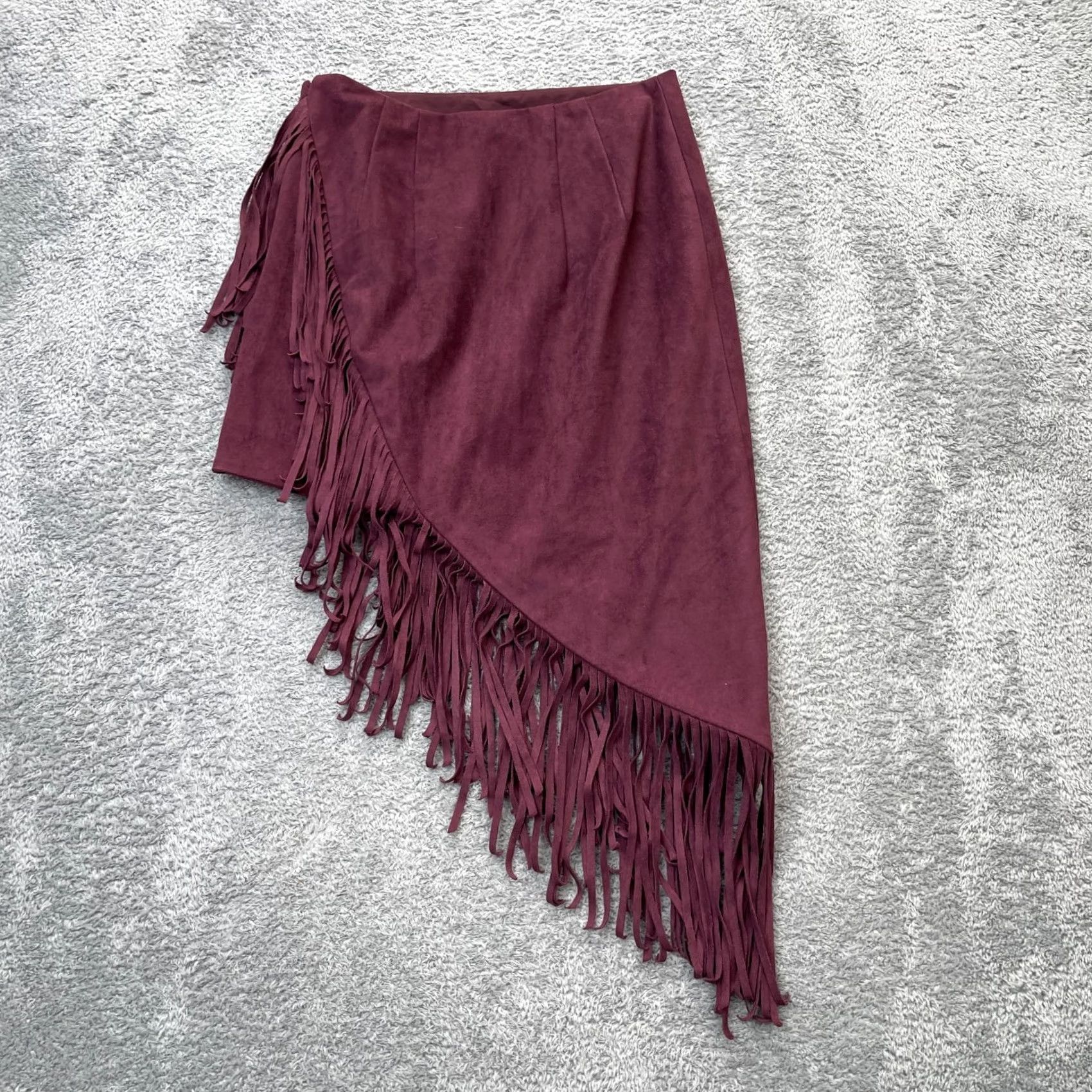 Express Express Skirt Womens 4 Red Faux Suede Fringe Hem Asymmetrical Stretch Lined Size 27" / US 4 / IT 40 - 5 Thumbnail