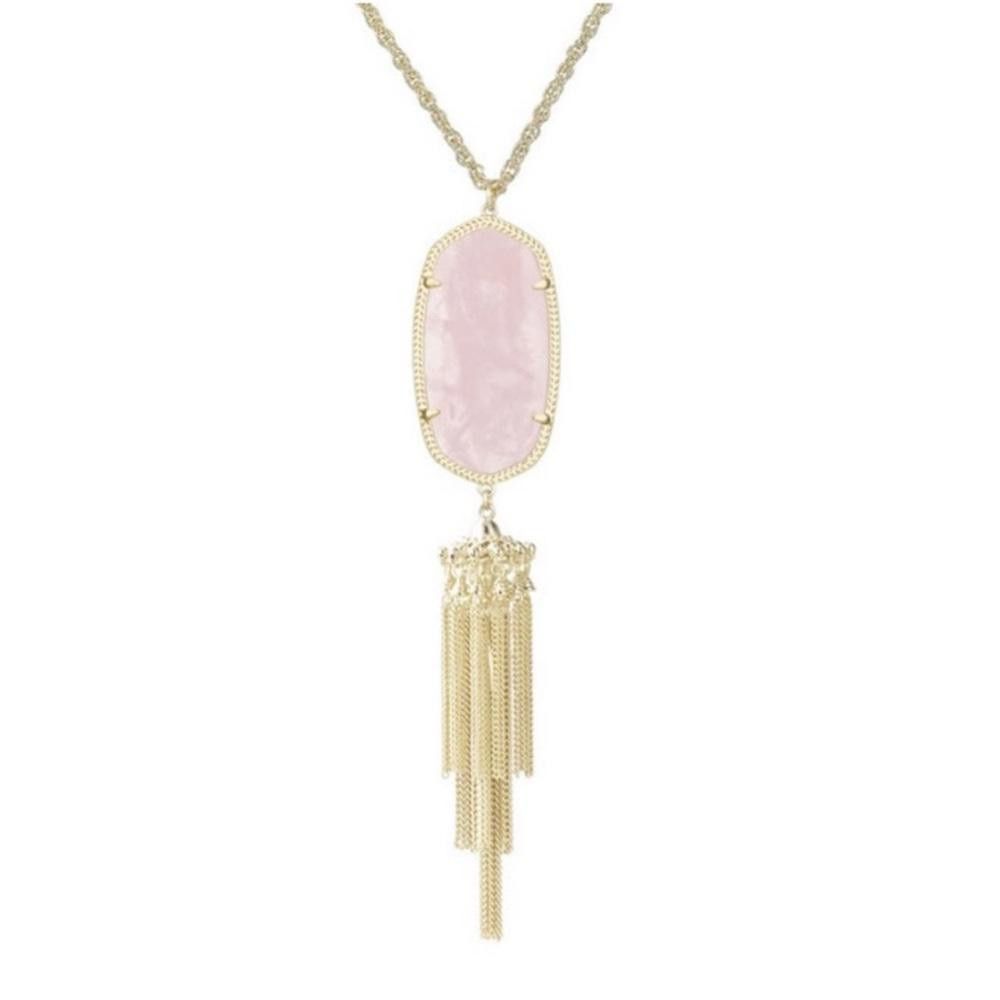 Kendra Scott Kendra Scott Rayne Long Pink Quartz and Gold Tassel Necklace Size ONE SIZE - 2 Thumbnail