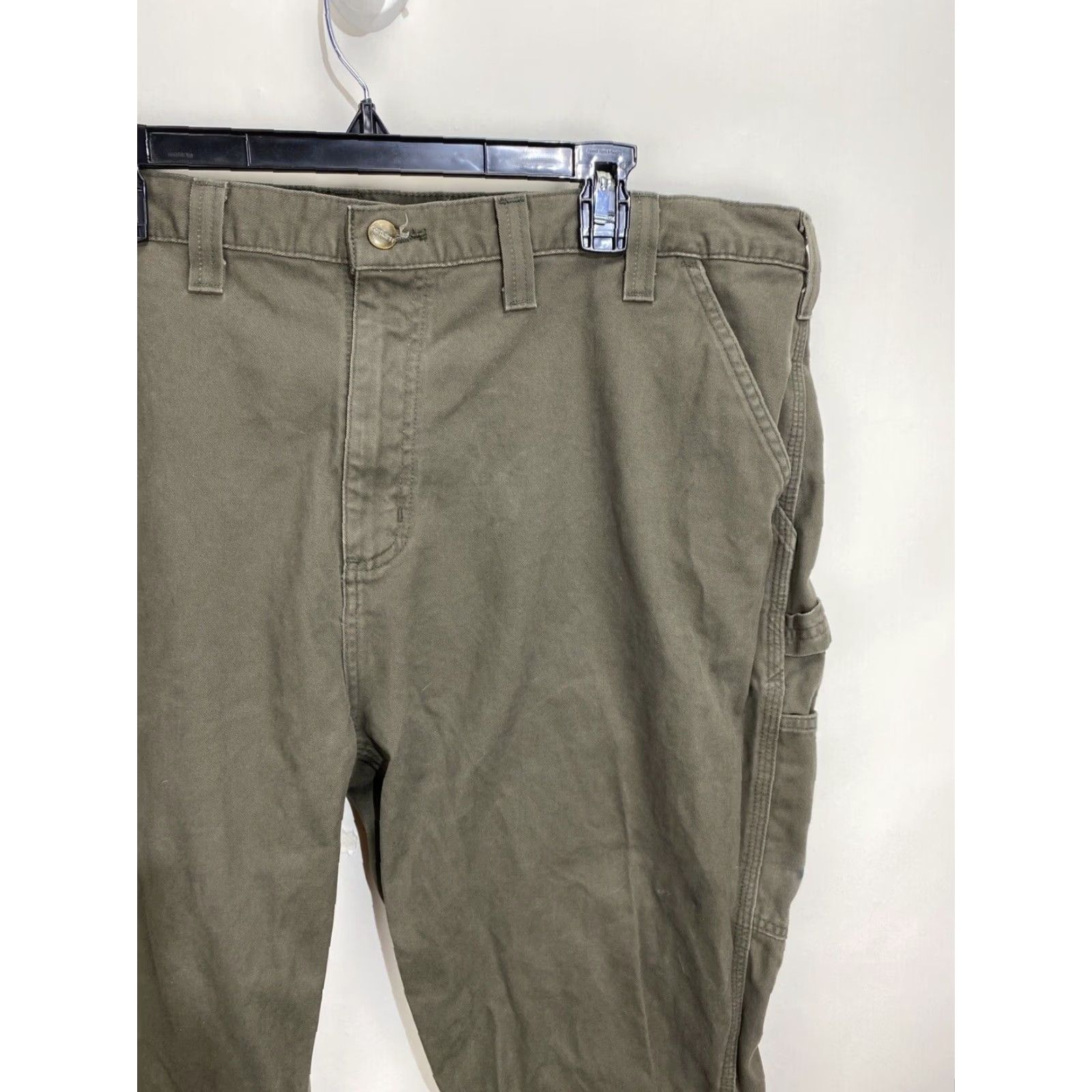 Carhartt Carhartt Men’s Relaxed Fit Washed Canvas Work Pants Carpenter 44 x 32 Greenish Brown Solid 5-Pocket Zip Button Mens Regular Pants Size US 44 / EU 60 - 4 Thumbnail