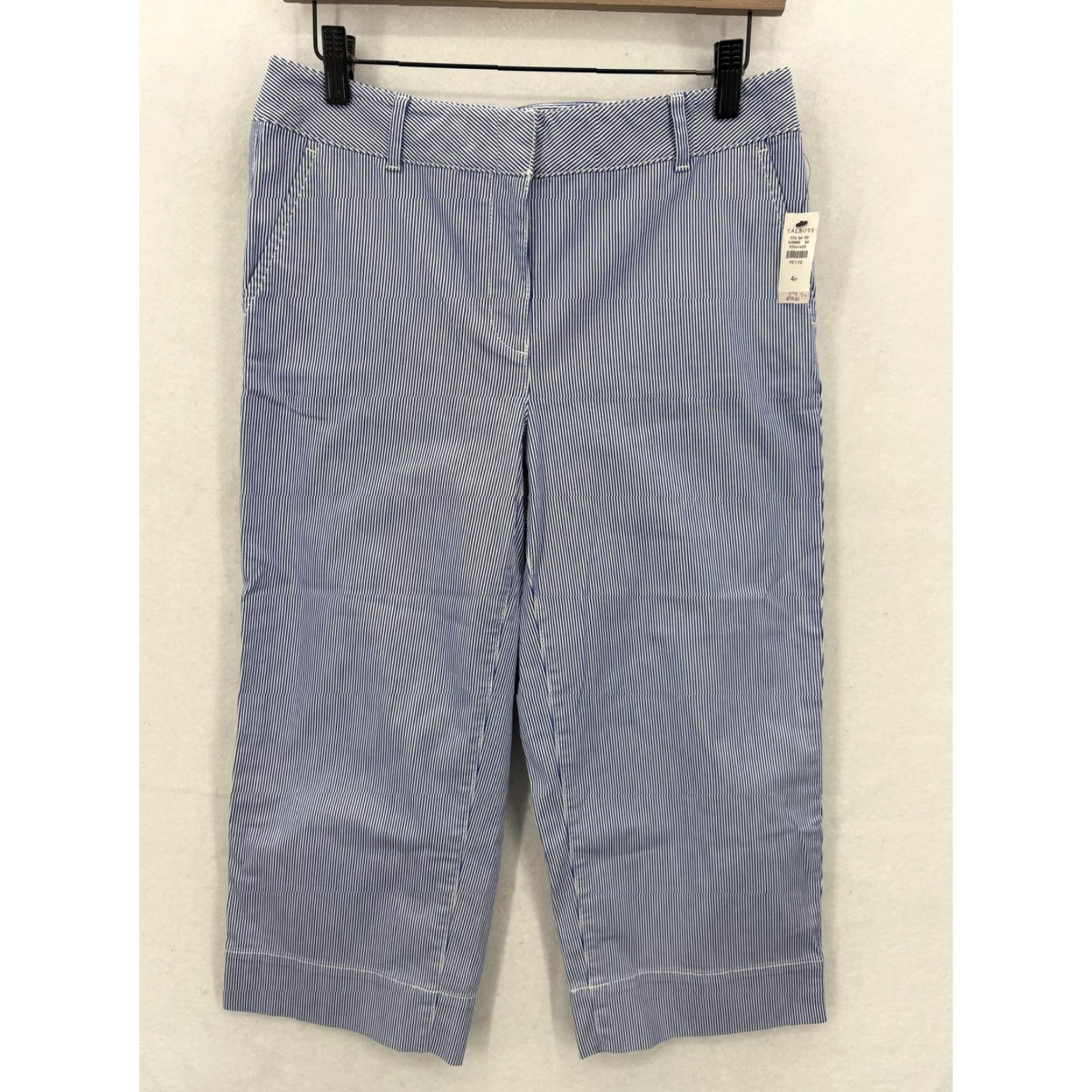 Talbots VINTAGE? No. Use exact: Talbots Pants Womens 4P Blue White Wide Crop Capri Petite Stripe Stretch Preppy Size 27" / US 4 / IT 40 - 2 Thumbnail
