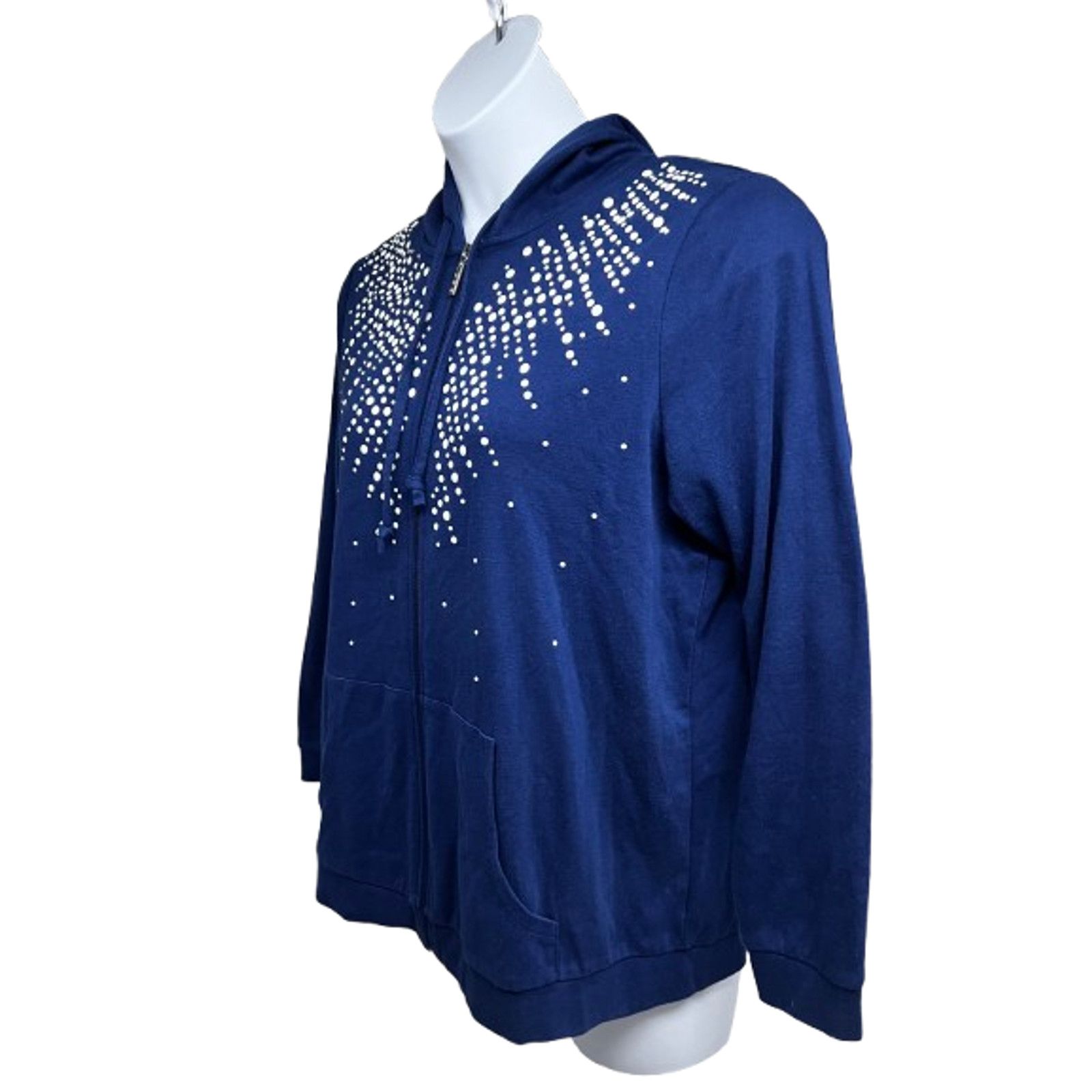 Vintage Quacker Factory Blue Bling Large Zip Jacket Hoodie Pockets Size L / US 10 / IT 46 - 3 Thumbnail