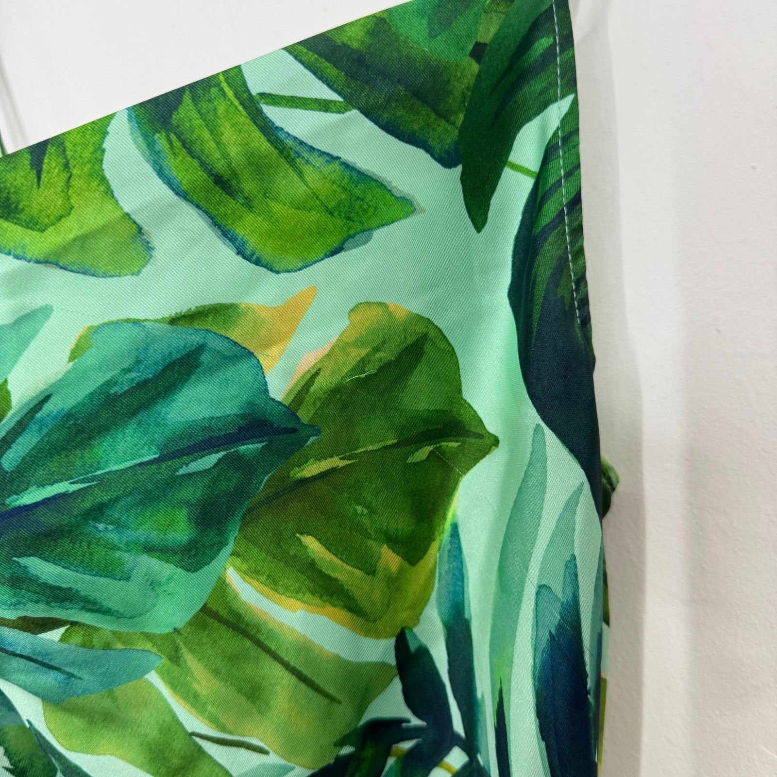 Zara Green Tropical Palm Leaf Satin Long Maxi Slip Dress XS