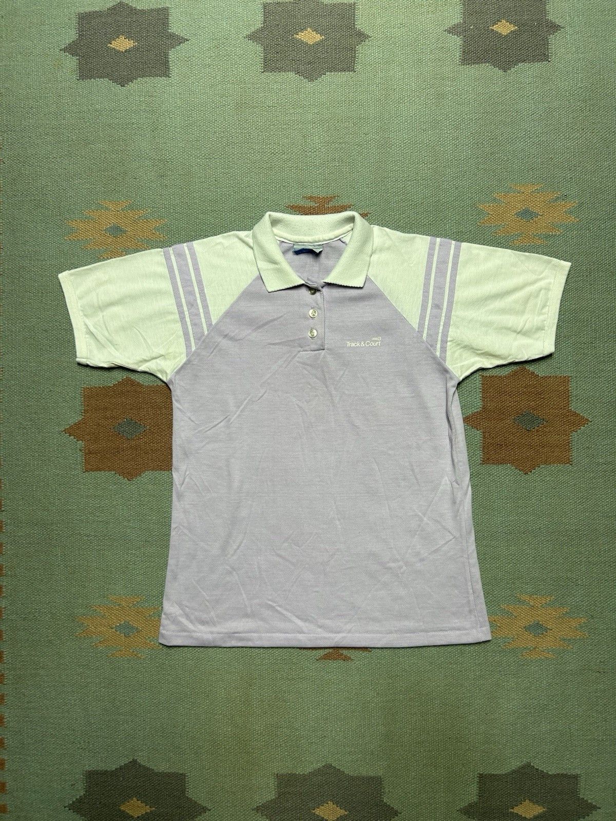 Vintage Vtg 80s polo shirt striped lilac purple 2 tone soft Sm/Med Size US M / EU 48-50 / 2 - 1 Thumbnail
